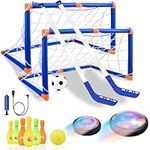 3 in 1 Mini Hockey Soccer Ball Bowling Set for Kids Stuff - Hover Hockey Games is Indoor&Outdoor Toys for Boys 8-10 and 3-6, Perfect Soccer Gifts and Hockey Gifts for Boys Toys Age 5-7 9-12 Years Old