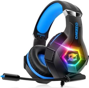 Ozeino Casque Gaming pour PS5 PC PS4, Casque Gamer pour Micro RGB 7 Couleurs Transducteurs 50mm Stéréo Basse Micro Anti-Bruit Réglable Compatible avec Switch Xbox Series X & S-Bleu Noir