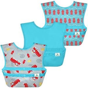 green sprouts Snap & Go Easy-wear Bibs (3pk)-Gray Firetruck, Grey