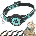 Airtag Cat Collar Breakaway, Reflective Kitten Collar with Apple Air Tag Holder and Bell, Comfortable Padding, Adjustable, Durable, Fits for Girl Boy Cats (Turquoise,XS)