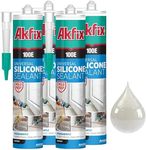 Akfix 100E RTV Clear Silicone Caulk (4x10.1 fl.oz.) - 100% Waterproof Silicone Sealant for Kitchen and Bathroom, Shower, Toilet, Sink, Window and Door, No Yellowing | Clear, 4 Pack