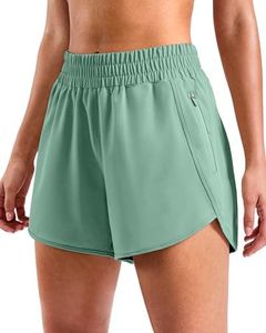 SANTINY 3"/4" Athletic Running Shorts for Women Dolphin High Waisted Quick Dry Workout Gym Shorts with Zipper Pocket(Light Green-L4_S)