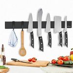 Dmore Magnetic Knife Rack with 3 Hooks-Extra Strong Magnetic Knife Holder Made of Stainless Steel, Optional Installation with Self Adhesive 3M Tape or Screws, Black Knife Strip for Knives, 40 cm