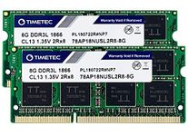 Timetec 16GB KIT(2x8GB) DDR3L / DDR31866MHz PC3L-14900 / PC3-14900 Non-ECC Unbuffered 1.35V / 1.5V CL13 2Rx8 Dual Rank 204 Pin SODIMM Laptop Notebook PC Computer Memory RAM Module Upgrade