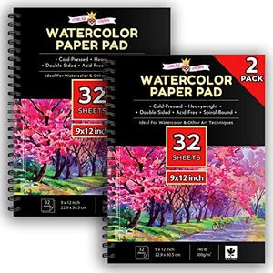 Watercolor Paper Water Color Paper White, 2 Pack (64 Sheets) - Water Color Paper Sketch Book - Watercolor Paper Pad, Watercolor Pad, Watercolor Paper Sketchbook - Large Water Color Paper for Artists