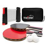 TITAN SPORT Table Tennis Set, Premium Portable Ping Pong Paddle Set for any Table, 2 Bats, Retractable Net, 3 Balls and Carry Case Bag for Adults and Kids Indoor/Outdoor/School/Sports/Games Activity