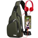 Waterproof Sling Bag Crossbody Backpack for Men Women Sling Backpack Hiking Daypack Multipurpose Cross Body Chest Bag with USB Charger Port & Headphone Hole for Outdoor Walking Travel(ArmyGreen)