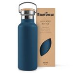 Bambaw Insulated Water Bottle 16 oz, Blue Water Bottle Stainless Steel, Reusable Water Bottle Dishwasher Safe, Stainless Steel Water Bottle Insulated – Aegean Blue