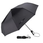 TradMall Travel Umbrella Windproof with 56 Inches Large Canopy Reinforced Fiberglass Ribs Ergonomic Handle Auto Open & Close, Black