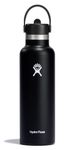 Hydro Flask Water Bottle 621 ml (21 oz), Stainless Steel & Vacuum Insulated, Standard Mouth with Flex Straw Cap, Black