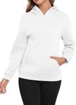 Zeagoo White Hoodie Womens Long Sleeve Round Neck Ladies Sweatshirt Autumn Winter Casual Loose Solid Colour Kangaroo Pocket Pullover Size 10