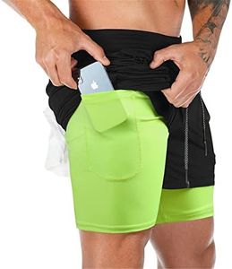 Superora Pantalones Cortos Hombre Deporte Chándal Deportivos Compresión Interna con Bolsillo Incorporado y Bolsillo Transpiración de Secado Rápido