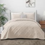 Exclusivo Mezcla Ultrasonic Quilt Set Full Queen Size, 3 Pieces Brich Beige Queen Quilt (90"x96") with 2 Pillow Shams, Lightweight Bedspreads Modern Striped Coverlet Set for All Seasons