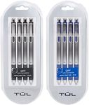 TUL Retractable Gel Pens 0.5mm Needle Point Fine, Black/Blue Bundle (2 4-packs)