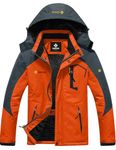 GEMYSE Men's Mountain Waterproof Ski Jacket Windproof Fleece Outdoor Winter Coat with Hood (Orange Grey,L)