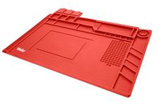 Weller WLACCWSM2-02 Silicone Non Slip Soldering Mat with Ruler, Individual Compartments and Four Magnetic Areas for Storage, Medium Size, Red