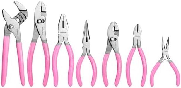 WORKPRO 7-piece Pliers Set with Groove Joint, Long Nose, Slip Joint, Linesman, and Diagonal Pliers for DIY & Home Use - Pink Ribbon