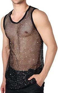 E-LIINJOYE Mesh Top Men,See Through Black Mens Mesh Top Plus Size,Mens Sexy Tank Tops to Show Perfect Muscle(Black XL)