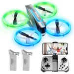 Q1 Mini Drone with Camera for Kids, Adults & Beginners, RC Quadcopter with Cool LED Lights, Headless Mode, 3D Flips, 2 Detachable Batteries, Drone Toys Gifts for Boys and Girls, Grey