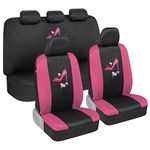 BDK Two-Tone Pink Heels Car Seat Covers Full Set with Steering Wheel Cover and Seat Belt Pads – Front and Rear Covers with Matching Embroidered Accessories, Universal Fit for Cars Trucks Vans SUVs