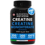 Bandini® Creatine Monohydrate 3000mg - 300 Tablets - Supplement for Energy, Training and Gym - Pre Workout for Men & Women - Powder Alternative - 100% Vegan Micronized Creatine - Keto Unflavoured