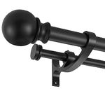 Lwiiom Double Curtain Rods with Aluminum Bouquet Brackets and Round Finials,Matte black Curtain Rods for Windows 72 to 144 inch,1-Inches Front and 5/8 Inches Back Double Window Drapery Rod