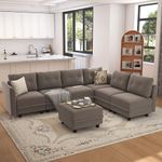 LLappuil Modular Sectional L Shaped Sofa with Storage, Waterproof, Anti-Scratch and Antistatic Velvet 7 Seater Corner Couch with Chaise, Grey Brown