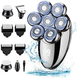Rasoir Electriques Hommes, 5 in 1 Rasoirs à Têtes Rotatives, IPX7 Étanche Rechargeable Sec et humide Rasoir Ensemble à tête chauve Sec et humide Rasoir Nez Ave écran LED et Brosse pour le Visage