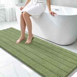 Bcoimo Long Bathroom Rug, Chenille Bath Runner with High Low Pile Design, Soft Absorbent Non Slip Bath Mat, Machine Washable Quick Dry Rug for Shower, Tub, Sink and Vanity