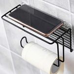 Plantex GI Steel Self Adhesive Toilet Paper Holder/Tissue Paper Roll Holder with Mobile Stand/Towel Bar Hanger Storage Rack/Bathroom Accessories(Black)