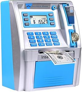 GoodsFederation Upgraded Talking ATM Savings Piggy Money Bank for Real Money with Real Voice Prompt,Data Save,Debit Card,Coin Recognition,Saving Target,Balance Calculator for Kids Adults (Silver/Blue)