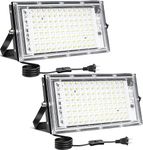 100W LED Outdoor Flood Light, 2 Pack 8000LM Plug in Flood Light Outdoor, IP66 Waterproof Exterior Security Lights, 6500K Daylight White Super Bright Floodlight for Garage, Yard, Lawn, Garden