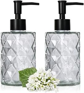 Glass Soap Dispenser with Black Pump, Bathroom Soap Dispenser Set(2 Pack, 11Oz.) Premium Thick Soap Pump Bottles, Refillable Kitchen Liquid Soap Bottle for Hand Sanitizer, Lotion (Clear, Black Pump)