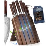 Knife Set 7 Piece Japanese Style Kitchen Knives Sets with Foldable Magnetic Acacia Wood Block Sharp High Carbon Stainless Steel for Kitchen with Anti-Slip Ergonomic Handle