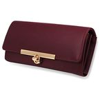 ALSU Women's Maroon Hand Clutch Wallet Purse Trendy Lock Closure |Phone Holder|4 Cards Pocket (ldu-012mar)