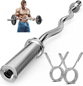EZ Curl Bar Olympic,47” Strength Training EZ Bar for Weight Lifting,Hip Thrusts,Biceps, triceps, Back/Leg Muscle Exercise,Chrome Curling Bar for 2 Inch Weight Plates,with 2 Spring Collars