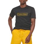 Calvin Klein Mens Standard Light Weight Quick Dry Short Sleeve 40+ UPF Protection Active Top, Black Logo, Medium