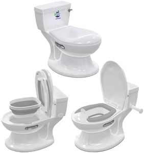 Potty Training Toilet-Adult Version, Real Flushing Sound, Free Liners & Brush, Top Storage, Paper Roll Holder, PU Soft Seat Cushion, Anti-Slip Bottom-Toddler & Kids, Boys & Girls JS Glorious White