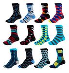 Men's Colorful Dress Socks - Fun Patterned Funky Crew Socks For Men - 12 Pack (Style 6, Shoe Size 6-12)