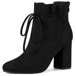 Allegra K Women's Round Toe Drawstring Block Heel Ankle Boots Black 5.5 UK/Label Size 7.5 US