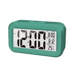 KAIJIELY Upgraded Digital Alarm Clock, 4.3" LED Display with Temperature Larger Lound Light Control Portable Snooze Calendar Brightness with Battery Powered Alarm Clocks Bedside for Everyone (Green)