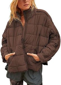 Bianstore Women's Oversized Splice Quilted Lightweight Puffer Jacket Casual Padded Coat (Coffee-Small)