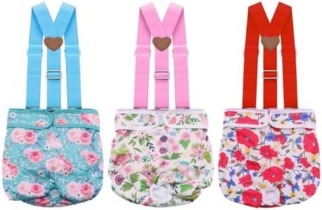 3 Pack Washable Female Dog Diaper with Suspender,Reusable Fixed Doggie Diapers Super Absorbent Leakproof for Small Medium Large Dog in Heat Cycle-M