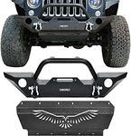 OEDRO Front Bumper & Skid Plate Compatible for 07-18 Jeep Wrangler JK & Unlimited with Winch Plate Mounting & 2 D-Rings, Upgraded Textured Black Rock Crawler Off Road