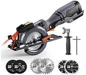 TCS115A Mini Circular Saw 5.8A 3500RPM Metal Handle with 6 Blades,Laser Electric Saw for Wood, Soft Metal