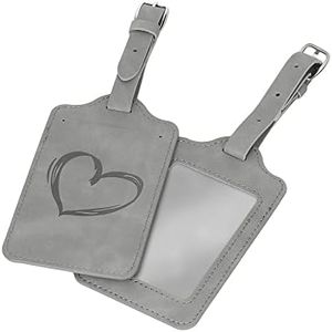 kwmobile Set 2x Targhetta Bagaglio a Mano - Etichetta Valigia Stiva - Tesserino Accessorio Viaggio Similpelle Nabuk grigio - Cuore