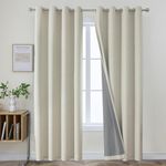 Joydeco 100% Blackout Linen Curtains 95 Inches Long 2 Panels, Thermal Insulated Burlap Curtain & Drapes, Grommet Room Darkening Textured Curtains for Bedroom Living Room (42x95 inch,Light Beige)