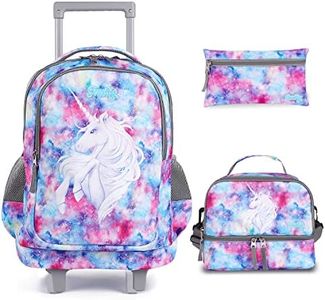 seastig Rolling Backpack 18in Double Handle Backpack Kids Wheeled Backpack Roller Backpack with Lunch Bag Set Girls Boys, Unicorn, Kids Rolling Backpack