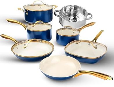 Gotham Steel 12 Pc Ceramic Pots and Pans Set Non Stick, Kitchen Cookware Sets, Pot and Pan Set, Ceramic Cookware Set, Non Toxic Cookware Set, Non Stick Pots and Pan Set, Dishwasher Safe - Cream Navy…