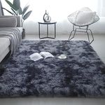 SHIPKEY Dark Grey Area Rugs 4’x5.3’ (120x160 cm) Soft Indoor Rugs, Fluffy Shaggy Carpet for Bedrooms, Living Room, Home Décor